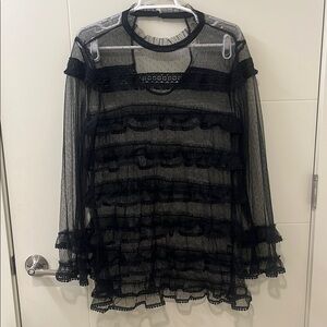 POL: Black Sheer Ruffle Blouse